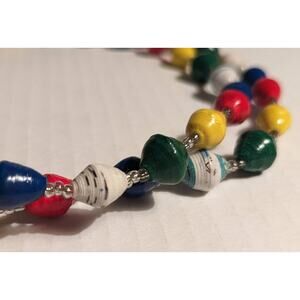 Vintage Handmade Jewelry Rainbow Single strand Sealed Paper Beads Necklace 38"